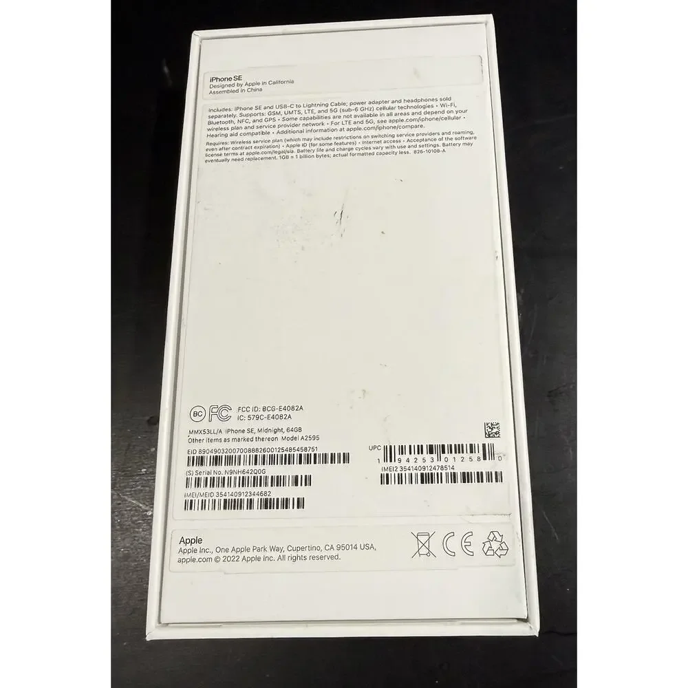 iPhone SE 2022 64G Midnight (Empty Box Only) No phone
